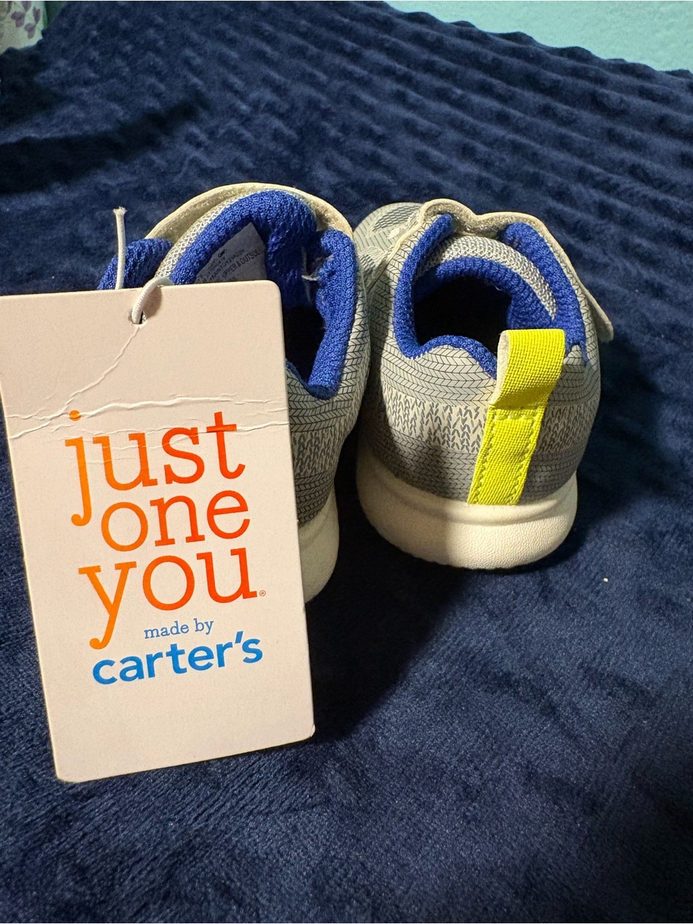 Carter's Grey & Blue Toddler Sneakers with Yellow Pull Tab